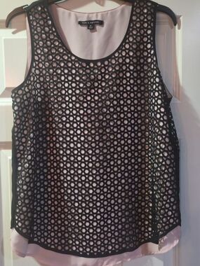 Zac & Rachel Black/Pink Sleeveless Overlay Top, Size Medium